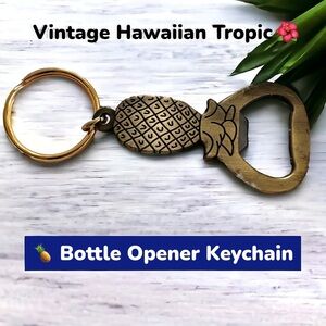 Vintage Hawaiian Tropic Pineapple Brass Bottle Opener Keychain Quality Engraved